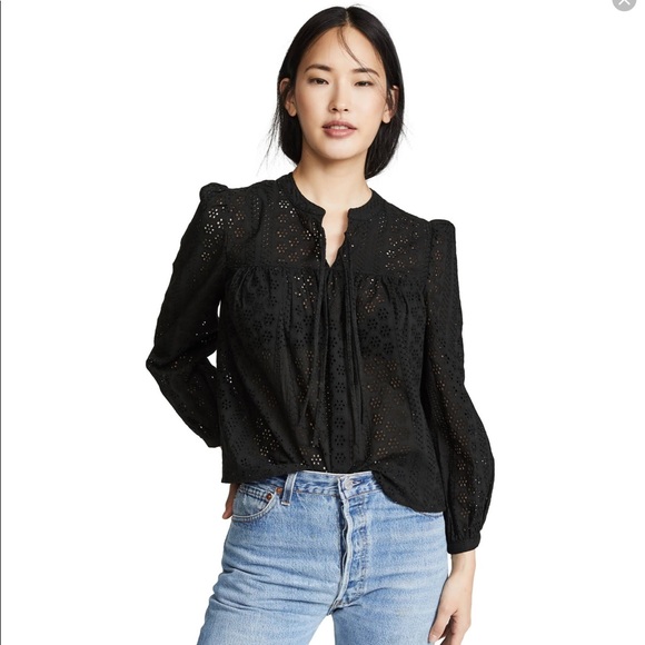 Madewell Eyelet Double-Tie Top in True Black - Picture 3 of 7